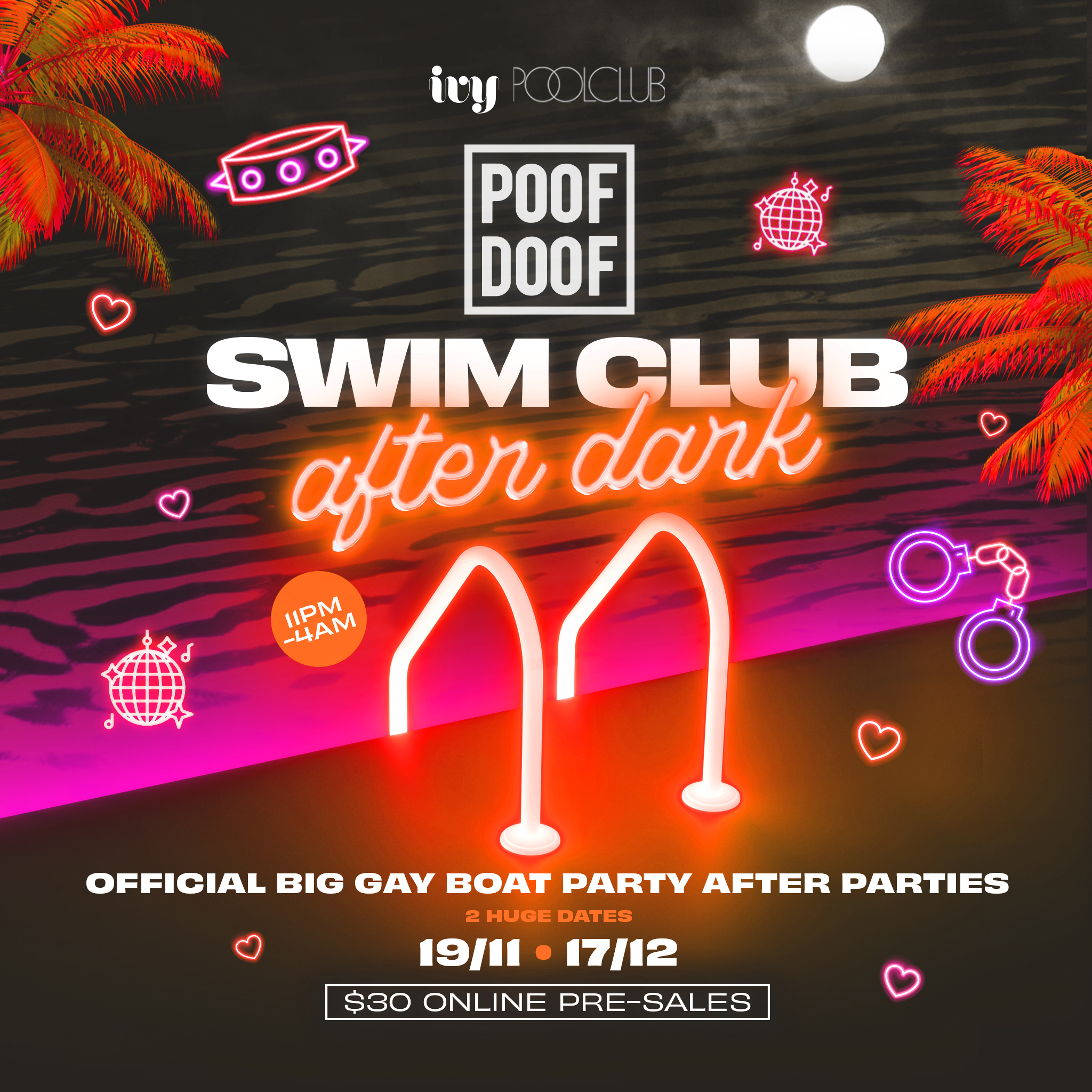 POOF DOOF SYDNEY: SWIM CLUB AFTER DARK - Poof Doof sydney