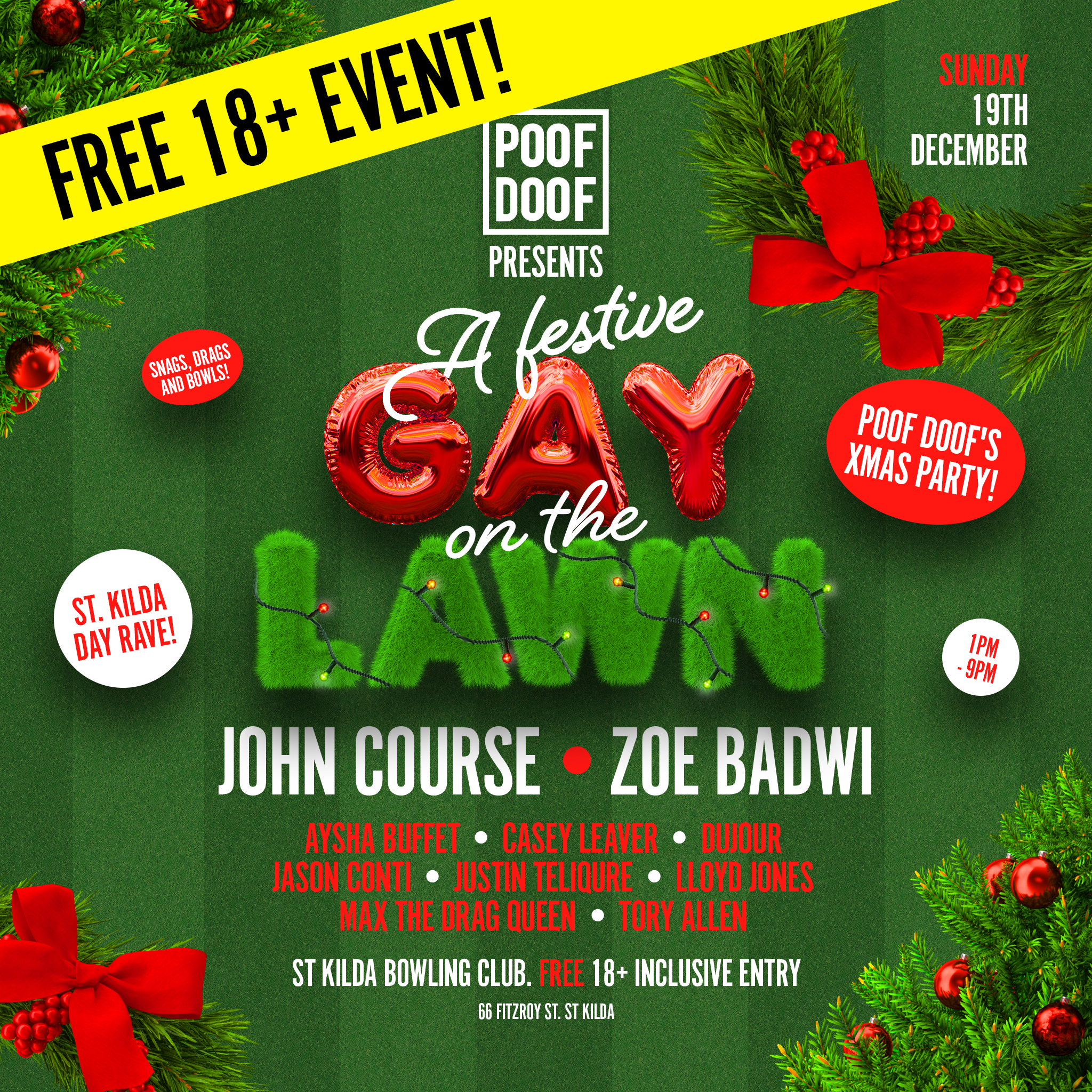 POOF DOOF MELBOURNE: A FESTIVE GAY ON THE LAWN – SUNDAY 19TH DECEMBER - Poof Doof melbourne