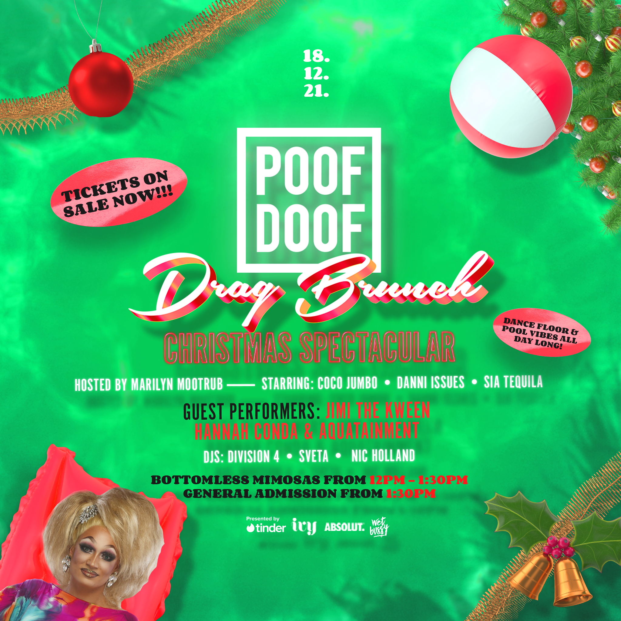 POOF DOOF SYDNEY: DRAG BRUNCH XMAS SPECTACULAR – SATURDAY 18TH DECEMBER 2021 - Poof Doof sydney