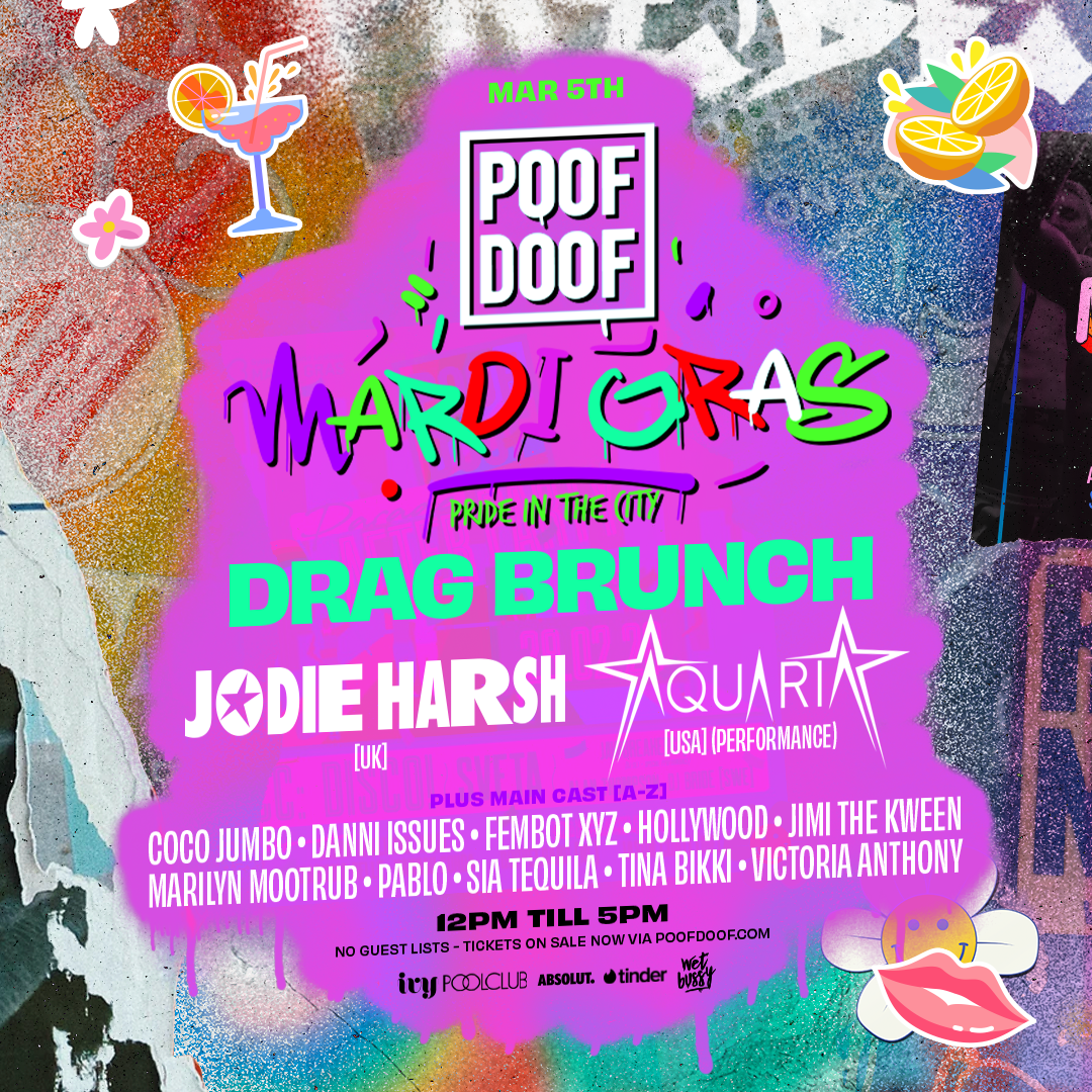 POOF DOOF SYDNEY – MARDI GRAS | DRAG BRUNCH – SATURDAY 5TH MARCH - Poof Doof sydney