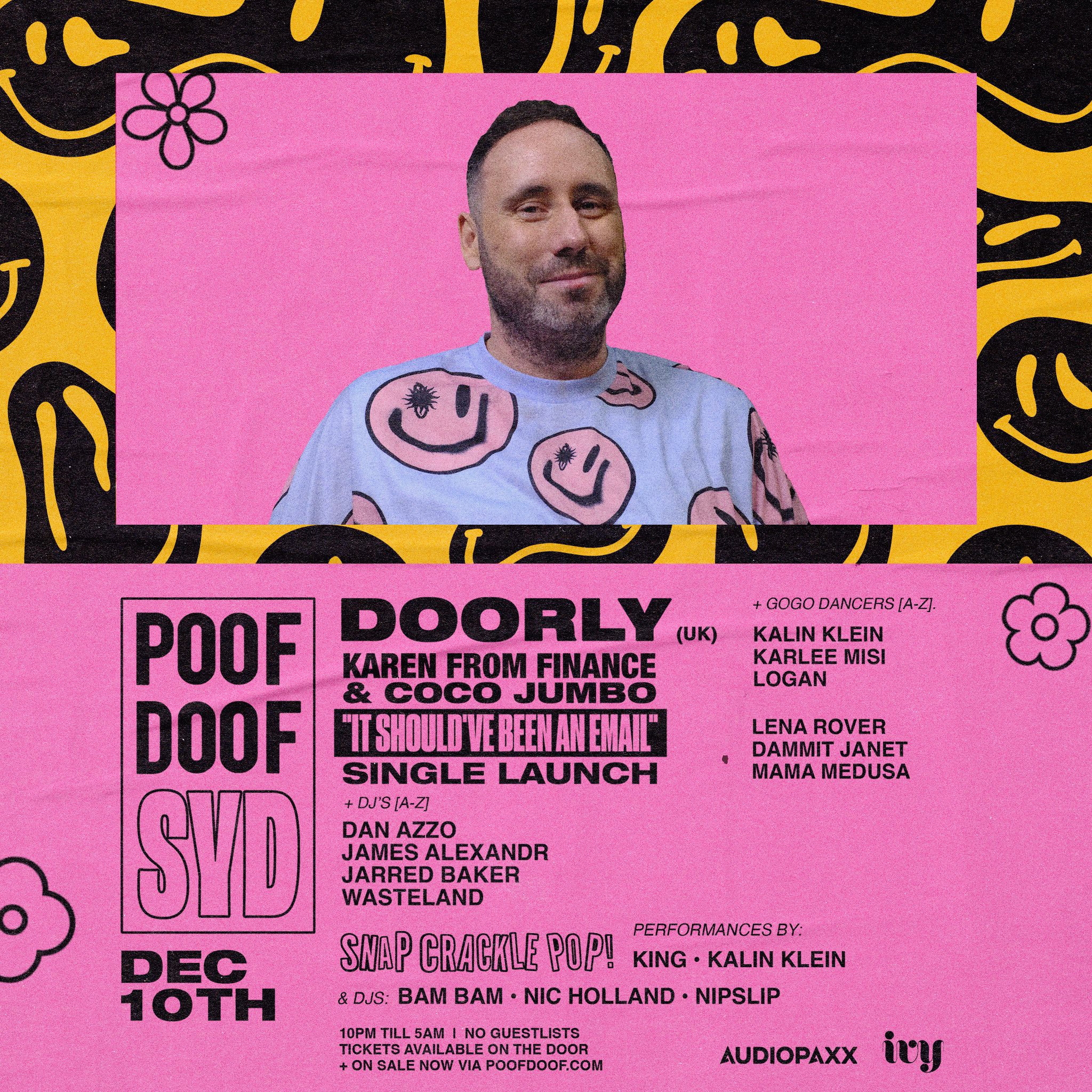 POOF DOOF SYDNEY – SATURDAY 10TH DECEMBER - Poof Doof sydney