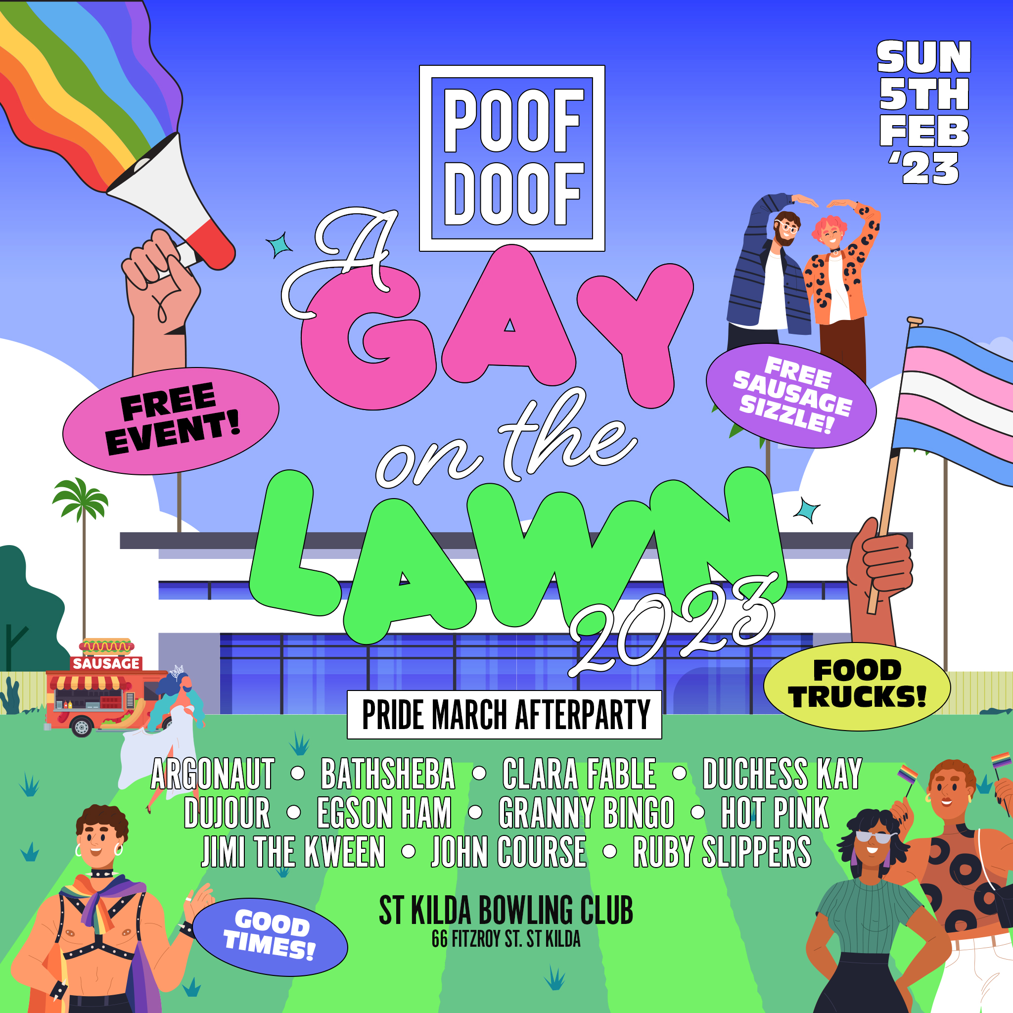 POOF DOOF MELBOURNE – A GAY ON THE LAWN – SUNDAY 5TH FEBRUARY - Poof Doof melbourne