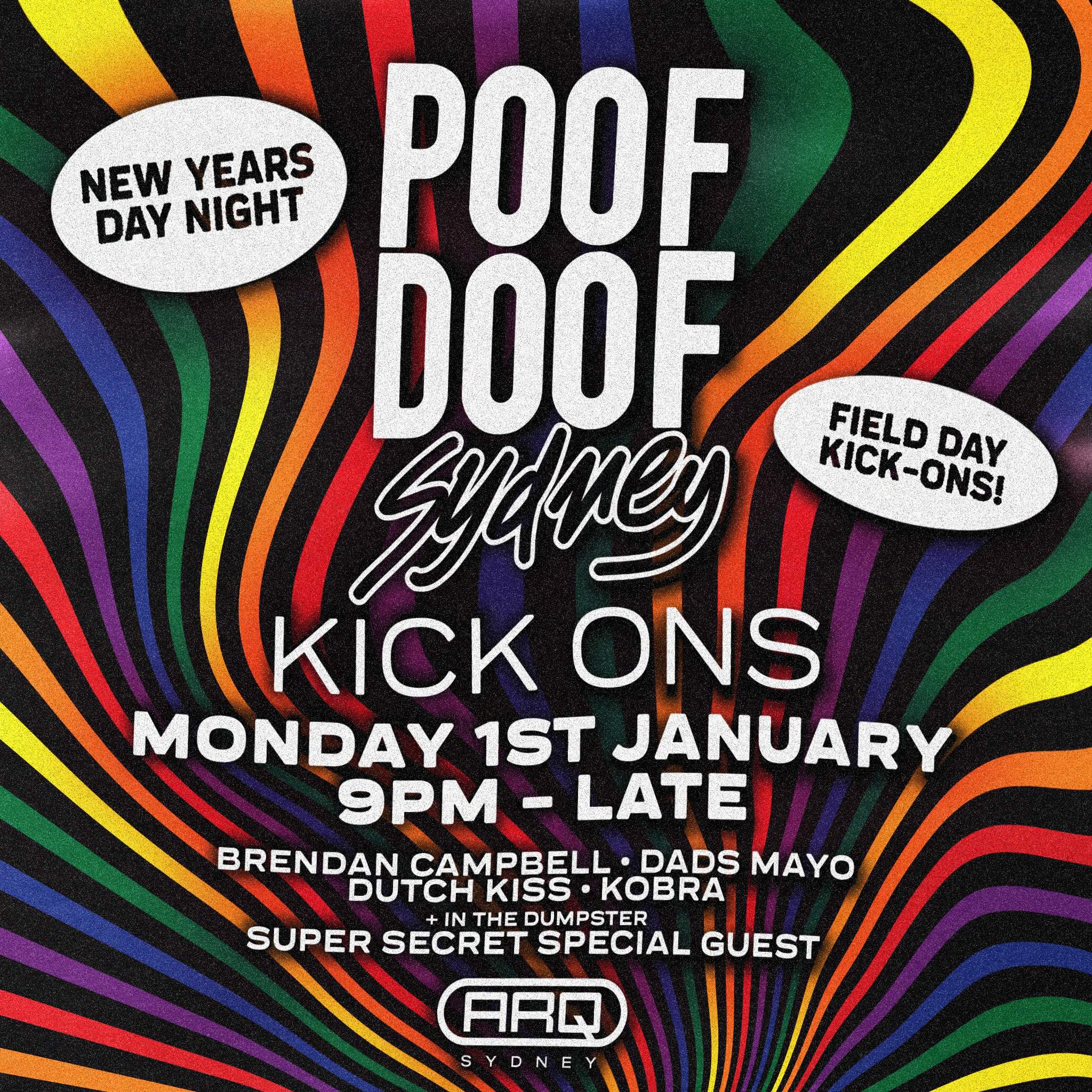 POOF DOOF SYDNEY: NEW YEARS DAY NIGHT KICK ONS – MONDAY 1ST JANUARY 2024 - Poof Doof sydney