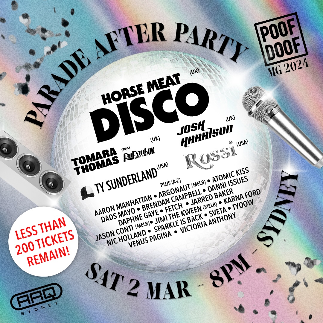 POOF DOOF SYD X MARDI GRAS 2024 PARADE AFTER PARTY SATURDAY 2ND   MG ParadeAfterParty 1080x1080 