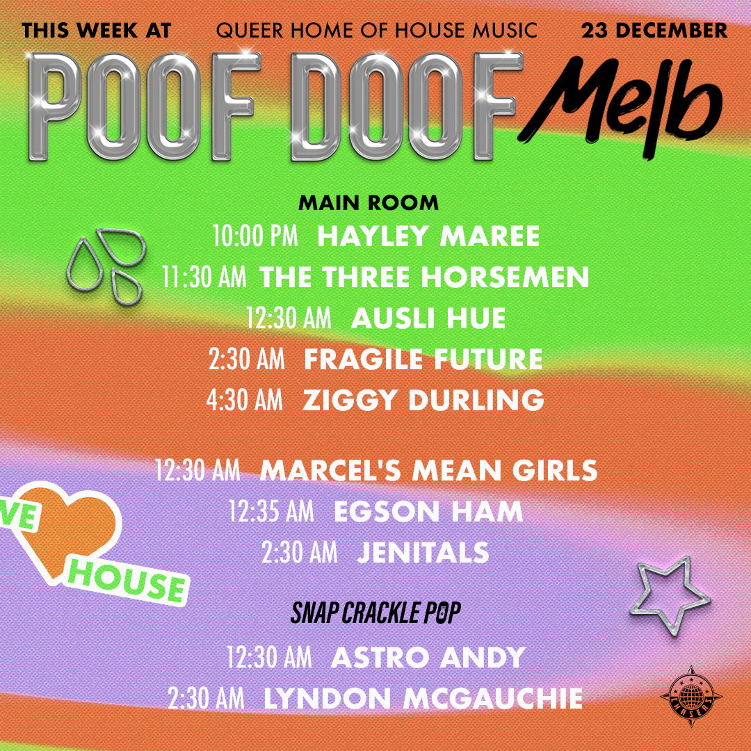 POOF DOOF MELBOURNE – SATURDAY 23RD DECEMBER 2023 - Poof Doof melbourne