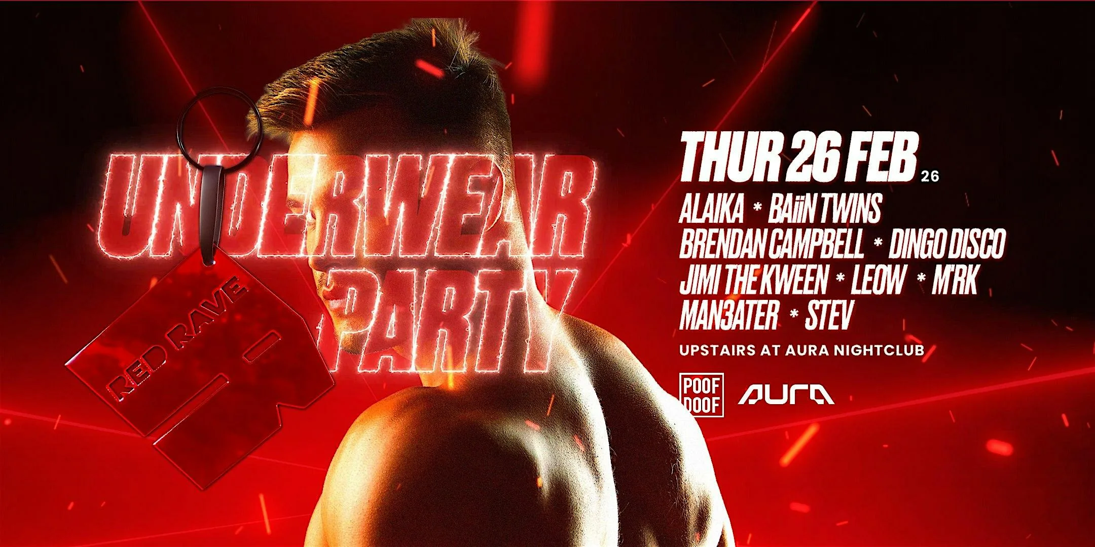 Red Rave Underwear Party - POOF DOOF Sydney MG26