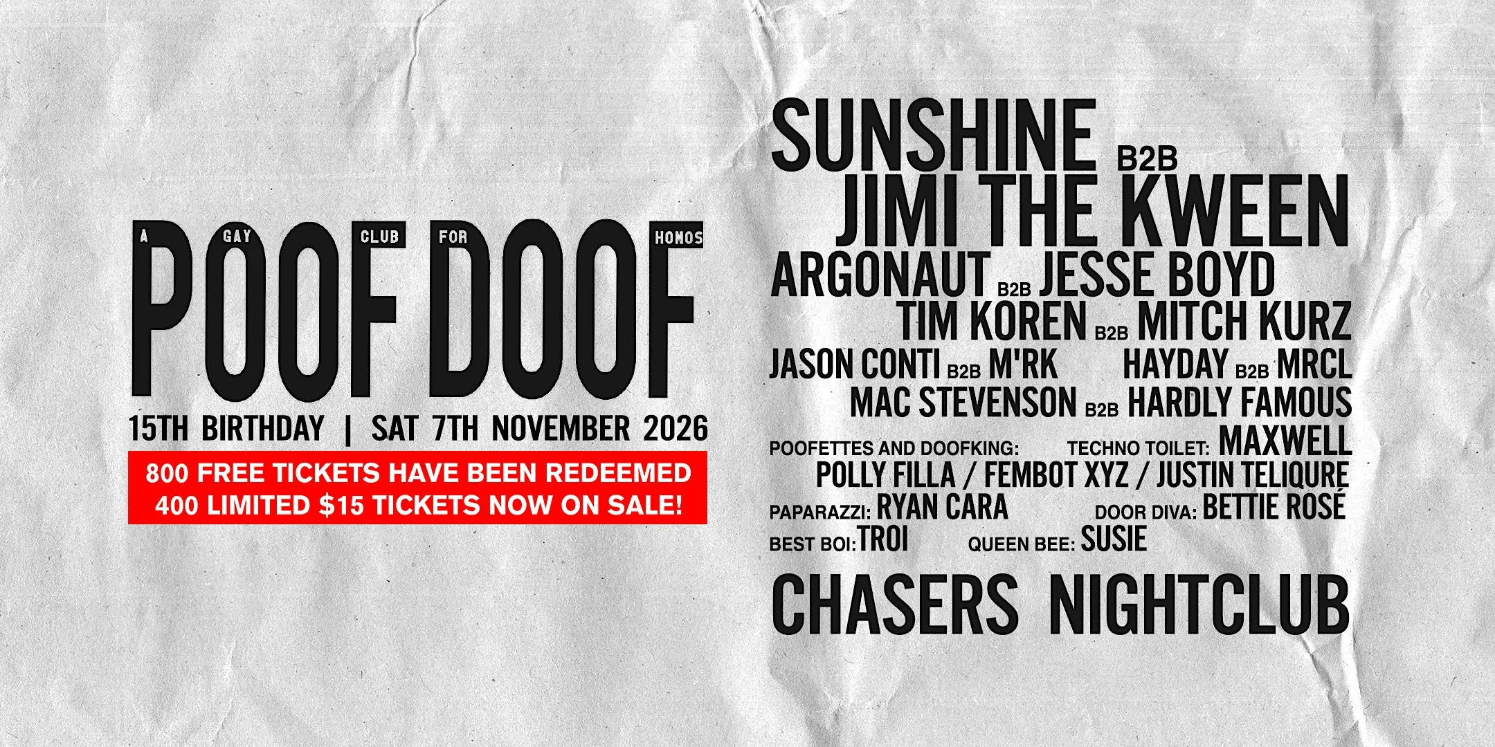 POOF DOOF 15th Birthday - Sat 7th November